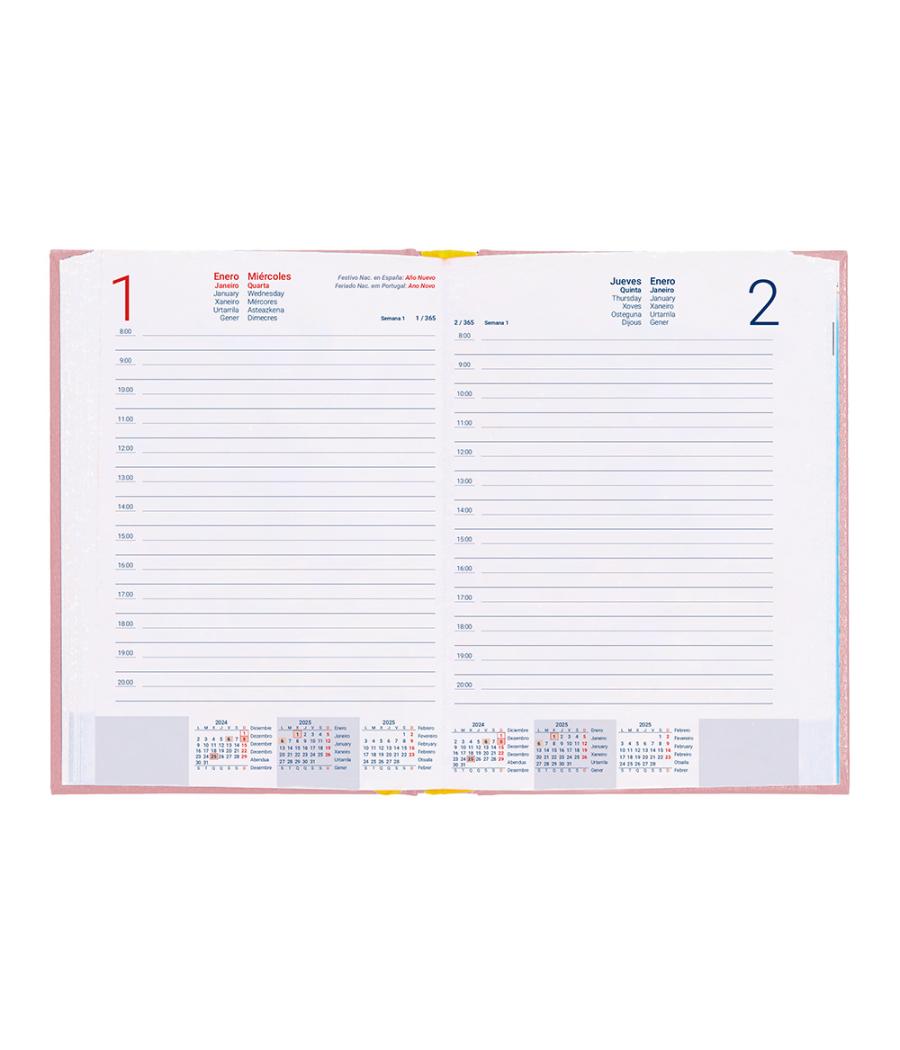 Agenda encuadernada liderpapel corfu a5 2025 día página color rosa nude papel 60 gr