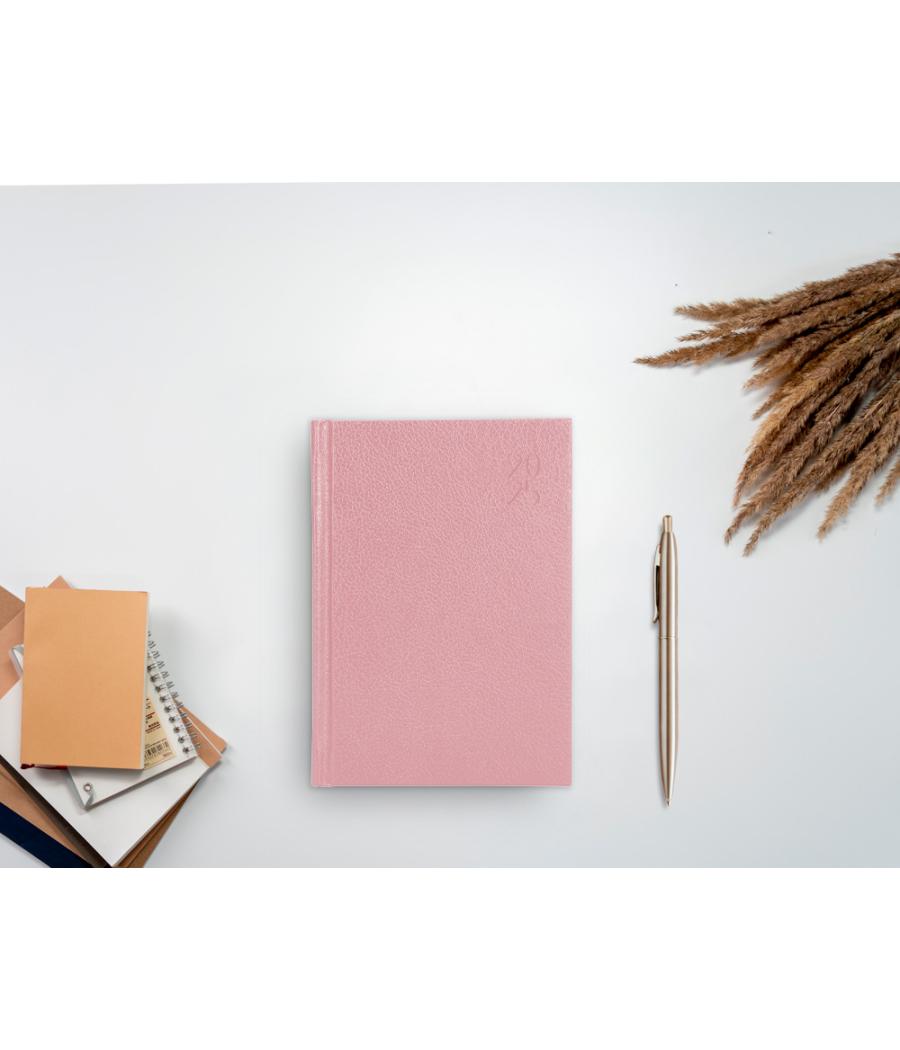 Agenda encuadernada liderpapel corfu a5 2025 día página color rosa nude papel 60 gr