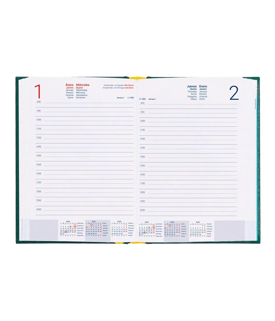 Agenda encuadernada liderpapel corfu a5 2025 día página color verde papel 60 gr