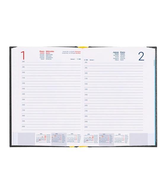 Agenda encuadernada liderpapel corfu a5 2025 día página negro papel 60 gr