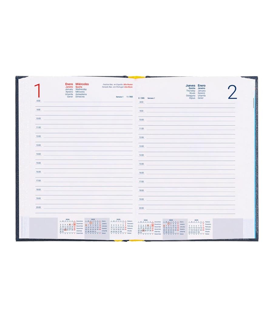 Agenda encuadernada liderpapel corfu a5 2025 día página azul papel 60 gr