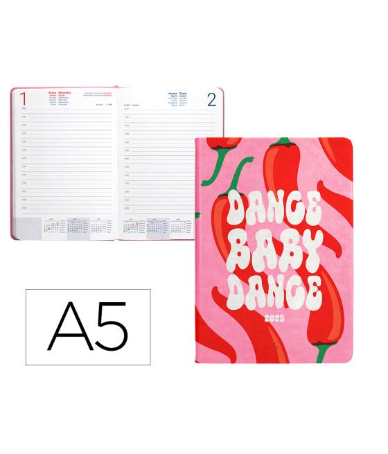 Agenda encuadernada liderpapel kinaros a5 2025 día página color rosa papel 70 gr