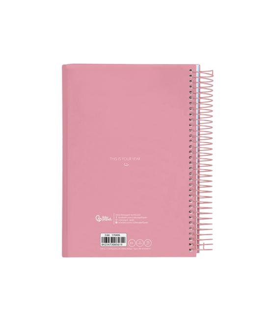 Agenda espiral liderpapel gazi a5 2025 día página color rosa papel 70 gr