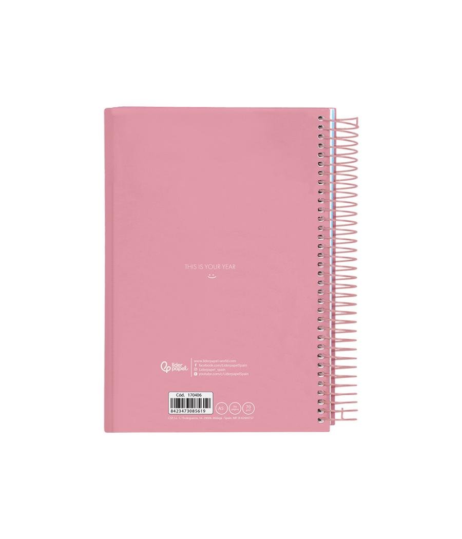 Agenda espiral liderpapel gazi a5 2025 día página color rosa papel 70 gr