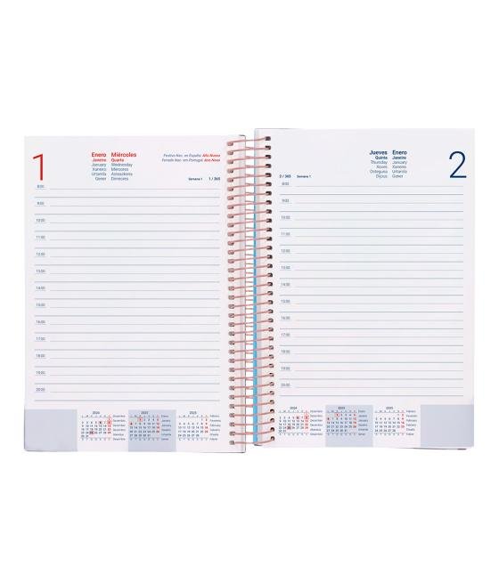 Agenda espiral liderpapel gazi a5 2025 día página color rosa papel 70 gr