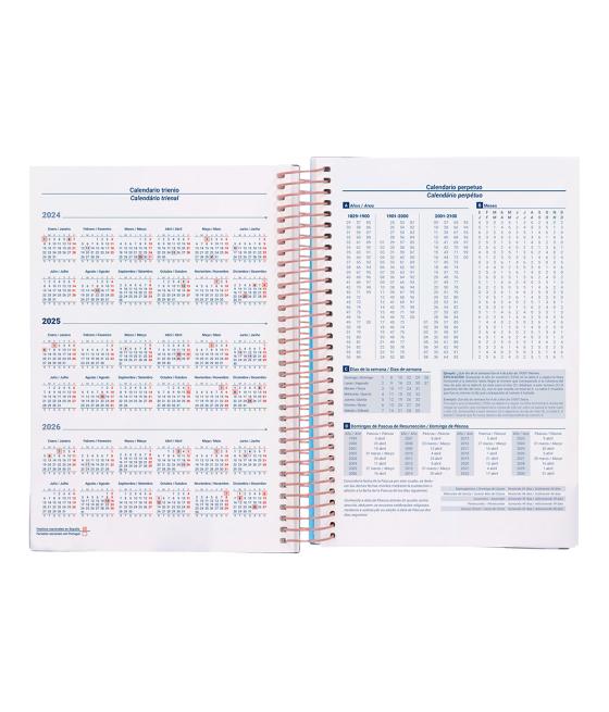 Agenda espiral liderpapel gazi 2025 dia pagina diseños surtidos papel 70g expositor con 4 a4 y 4 a5