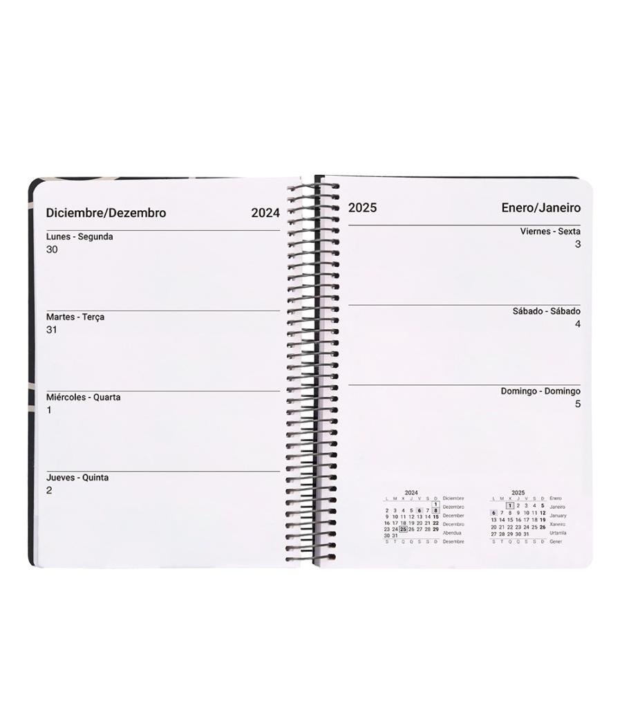 Agenda espiral liderpapel clas sic a6 2025 semana vista blanco y negro 2 papel 70 gr