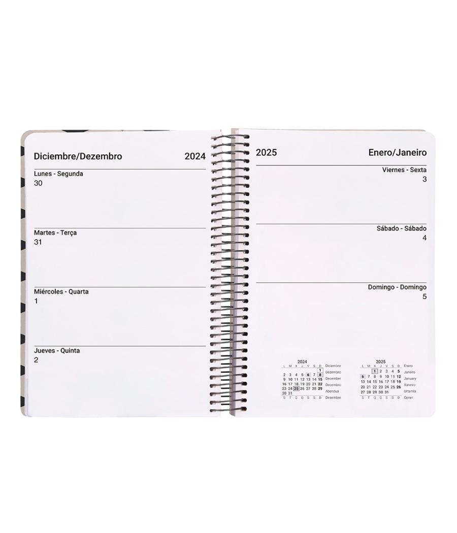 Agenda espiral liderpapel clas sic a6 2025 semana vista blanco y negro 1 papel 70 gr