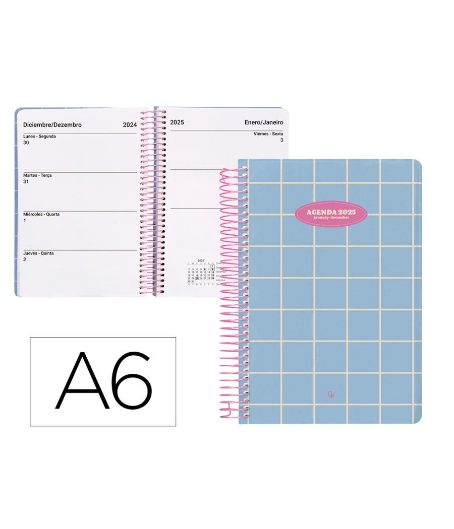 Agenda espiral liderpapel clas sic a6 2025 semana vista light color azul papel 70 gr