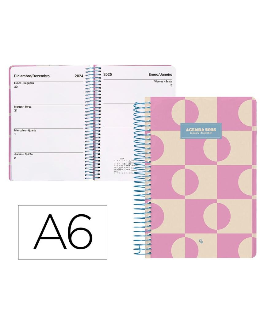 Agenda espiral liderpapel clas sic a6 2025 semana vista color rosa papel 70 gr