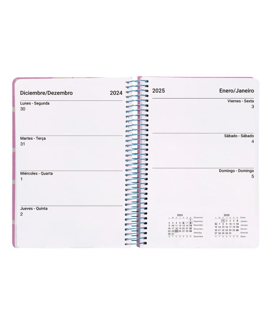 Agenda espiral liderpapel clas sic a6 2025 semana vista color rosa papel 70 gr