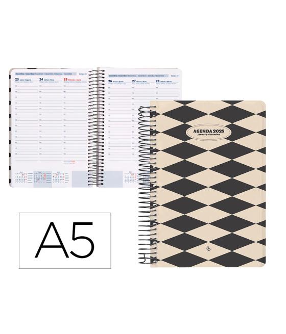 Agenda espiral liderpapel clas sic a5 2025 semana vista blanco y negro 1 papel 70 gr