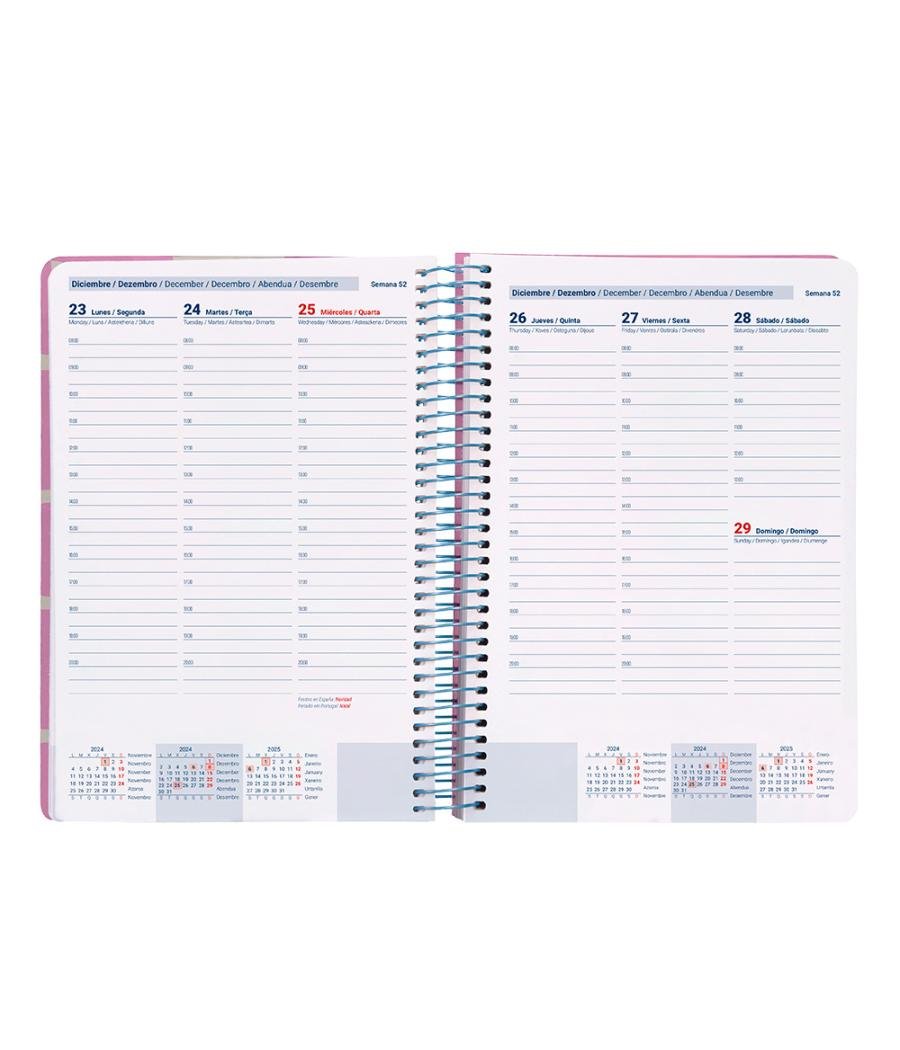 Agenda espiral liderpapel clas sic a5 2025 semana vista color rosa papel 70 gr