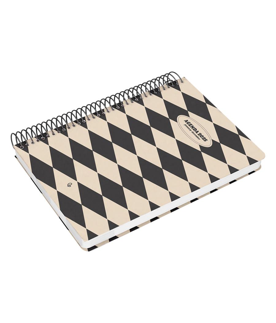 Agenda espiral liderpapel clas sic a5 2025 día página blanco y negro 1 papel 70 gr