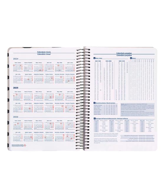 Agenda espiral liderpapel clas sic a5 2025 día página blanco y negro 1 papel 70 gr