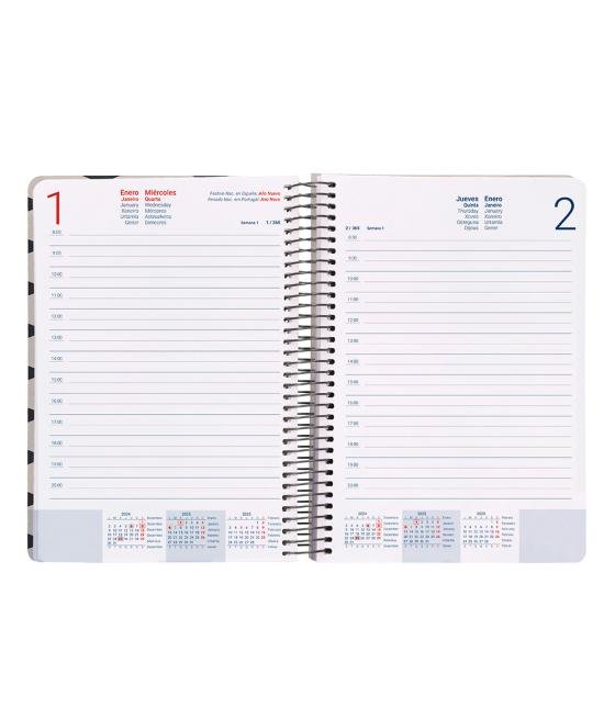 Agenda espiral liderpapel clas sic a5 2025 día página blanco y negro 1 papel 70 gr