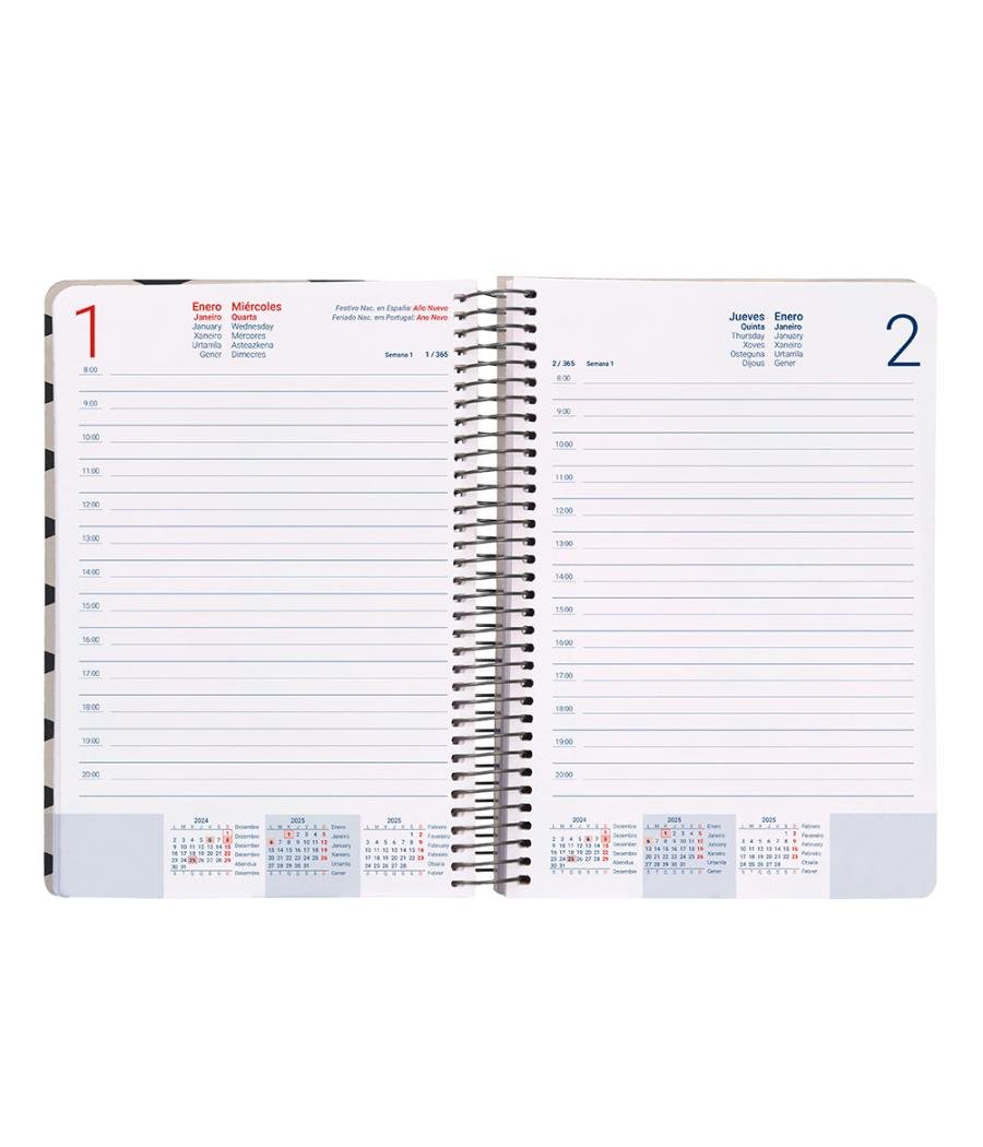 Agenda espiral liderpapel clas sic a5 2025 día página blanco y negro 1 papel 70 gr