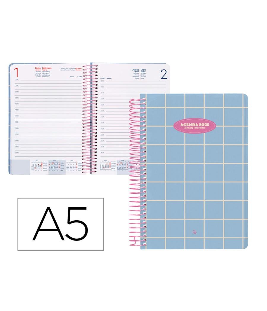 Agenda espiral liderpapel clas sic a5 2025 día página light color azul papel 70 gr