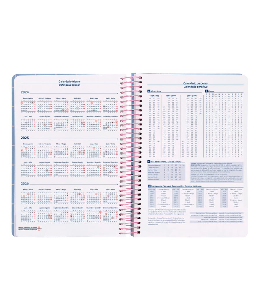 Agenda espiral liderpapel clas sic a5 2025 día página light color azul papel 70 gr