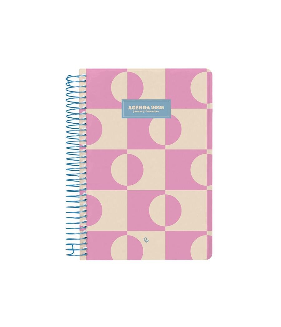 Agenda espiral liderpapel clas sic a5 2025 día página color rosa papel 70 gr