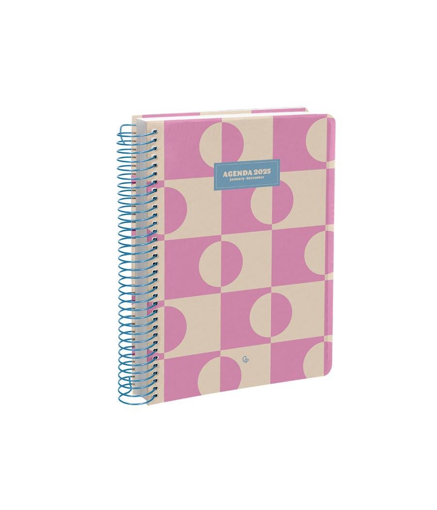 Agenda espiral liderpapel clas sic a5 2025 día página color rosa papel 70 gr