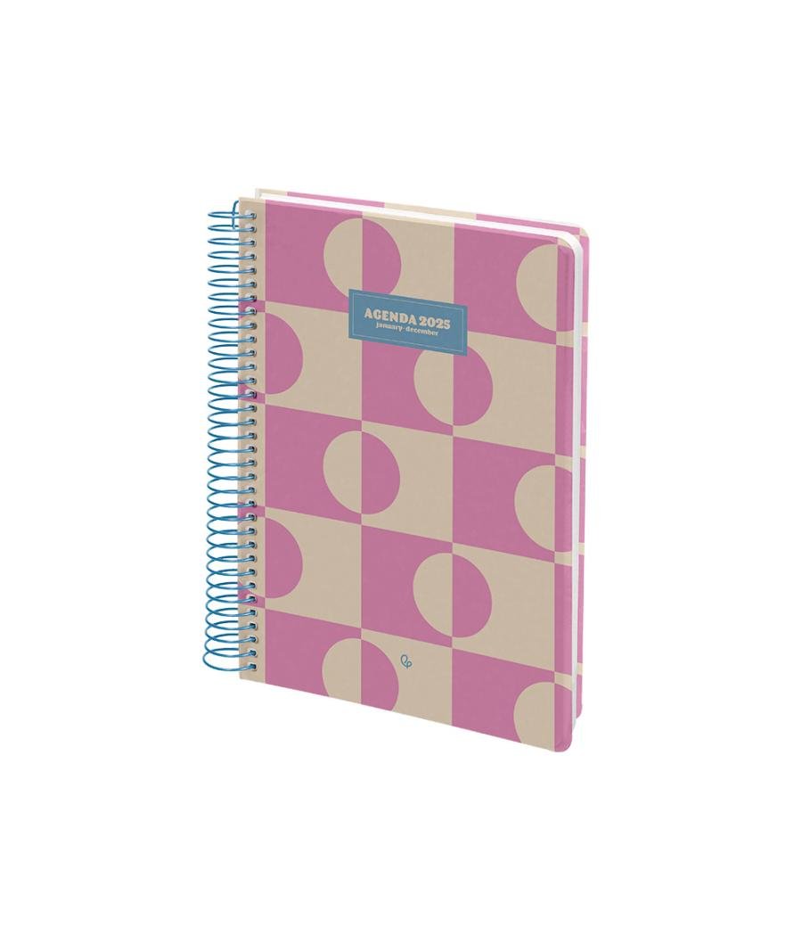 Agenda espiral liderpapel clas sic a5 2025 día página color rosa papel 70 gr