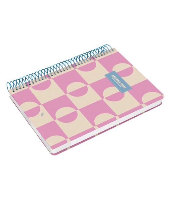 Agenda espiral liderpapel clas sic a5 2025 día página color rosa papel 70 gr