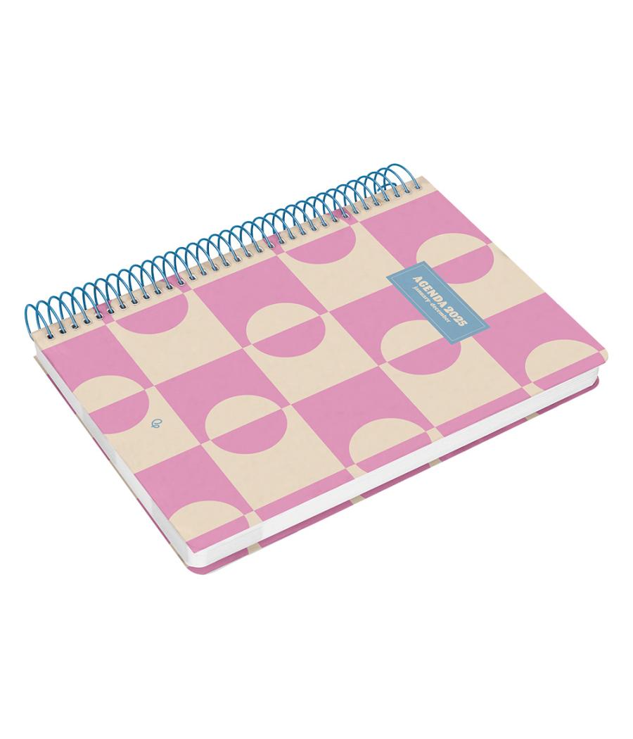 Agenda espiral liderpapel clas sic a5 2025 día página color rosa papel 70 gr