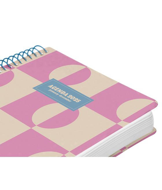 Agenda espiral liderpapel clas sic a5 2025 día página color rosa papel 70 gr