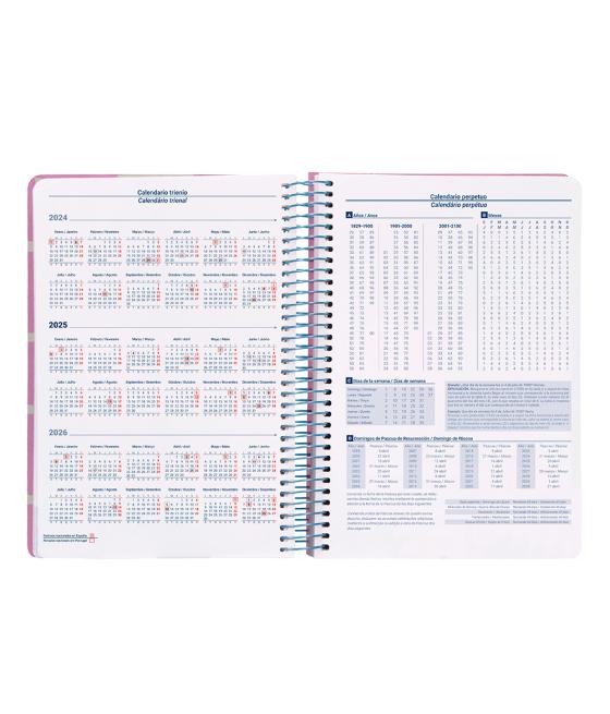 Agenda espiral liderpapel clas sic a5 2025 día página color rosa papel 70 gr