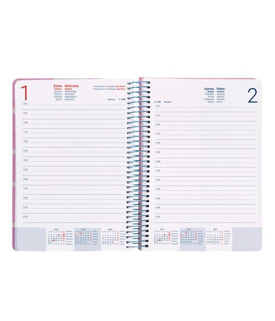 Agenda espiral liderpapel clas sic a5 2025 día página color rosa papel 70 gr