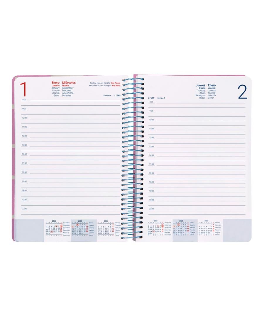 Agenda espiral liderpapel clas sic a5 2025 día página color rosa papel 70 gr