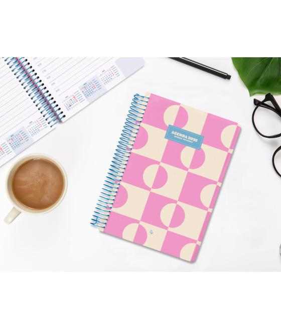 Agenda espiral liderpapel clas sic a5 2025 día página color rosa papel 70 gr