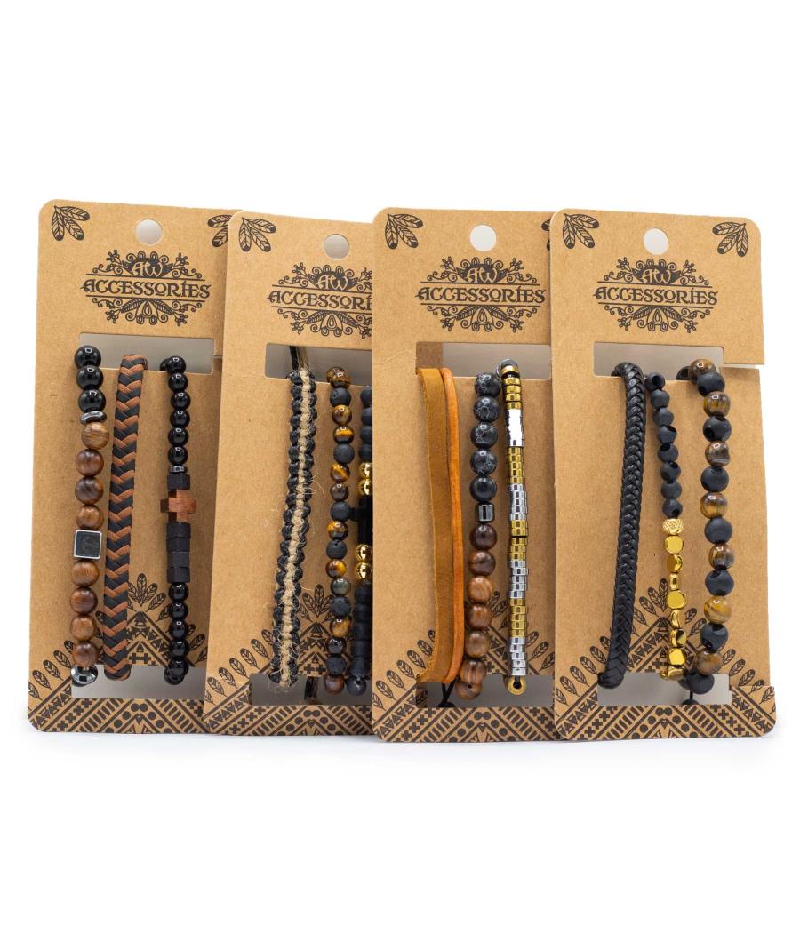 Set de Pulseras para Hombre - Negro y Tostado