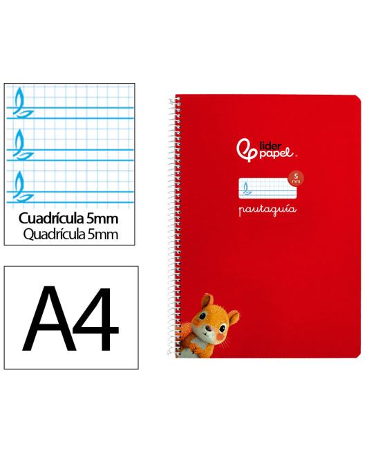 Cuaderno espiral liderpapel di n a4 pautaguia tapa dura 80h 90 gr cuadro pautado 5mm color rojo