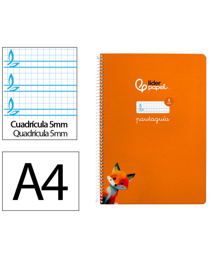 Cuaderno espiral liderpapel di n a4 pautaguia tapa dura 80h 90 gr cuadro pautado 5mm color naranja