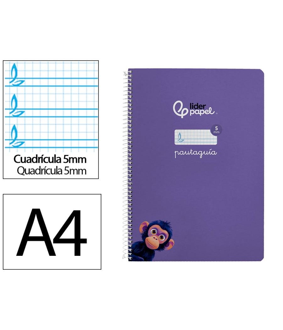 Cuaderno espiral liderpapel di n a4 pautaguia tapa dura 80h 90 gr cuadro pautado 5mm color lila