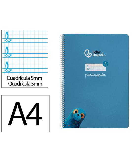 Cuaderno espiral liderpapel di n a4 pautaguia tapa dura 80h 90 gr cuadro pautado 5mm color azul