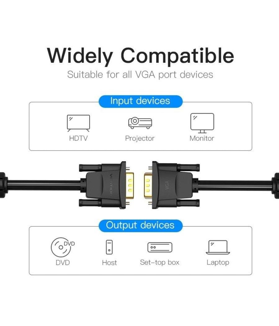 Cable vga vention dadbl/ vga macho - vga macho/ 10m/ negro