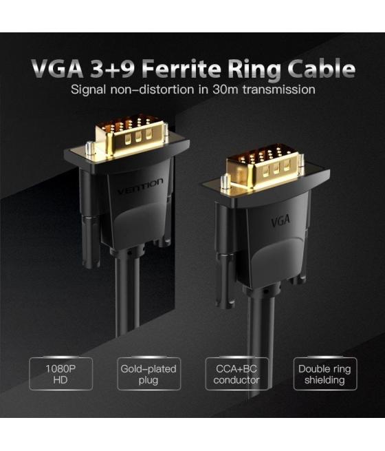 Cable vga vention dadbl/ vga macho - vga macho/ 10m/ negro