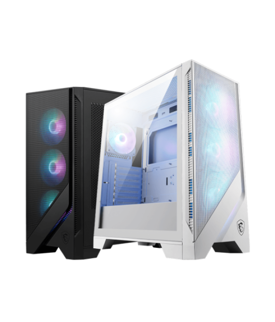 Caja msi mag forge 320r airflow white,1x2.5"+2x2.5”/3.5”,3x120mm+1x120mm (argb),2xusb3.2,+audio+micro,rgb,mid-tower(blanco)