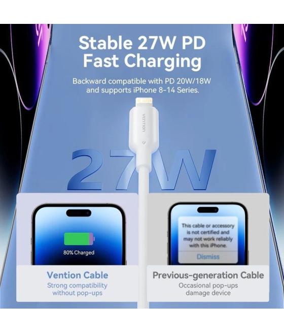 Cable usb 2.0 tipo-c lightning vention laksf/ usb tipo-c macho - lightning macho/ hasta 27w/ 480mbps/ 1m/ azul