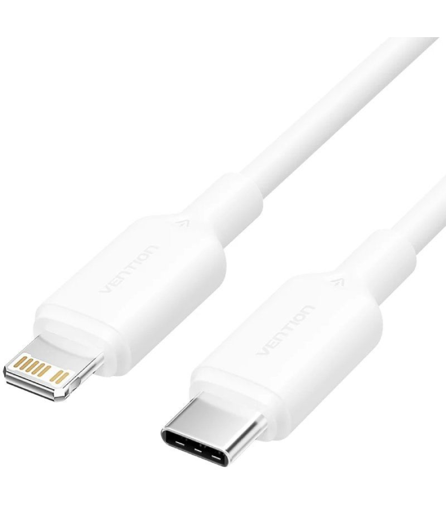 Cable usb 2.0 tipo-c lightning vention lakwh/ usb tipo-c macho - lightning macho/ hasta 27w/ 480mbps/ 2m/ blanco