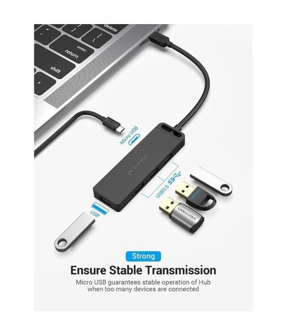 Hub usb tipo-c vention tgkbd/ 4xusb/ 1xmicrousb pd/ 50cm