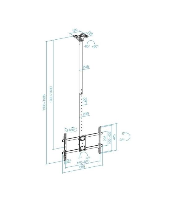 Soporte de techo giratorio/ inclinable/ nivelable tooq lpce1186tsli-xl-b para tv de 43-86'/ hasta 60kg