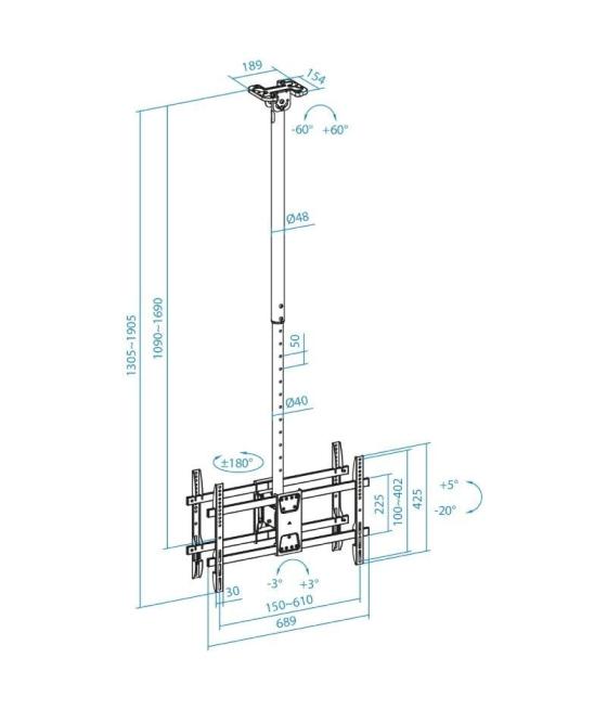 Soporte de techo giratorio/ inclinable/ nivelable tooq lpce2286tsli-xl-b para 2 tv de 43-86'/ hasta 100kg