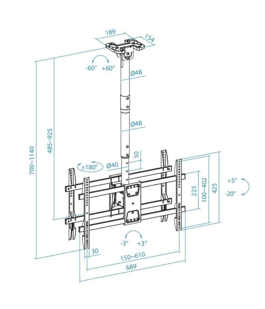 Soporte de techo giratorio/ inclinable/ nivelable tooq lpce2286tsli-b para 2 tv de 43-86'/ hasta 100kg