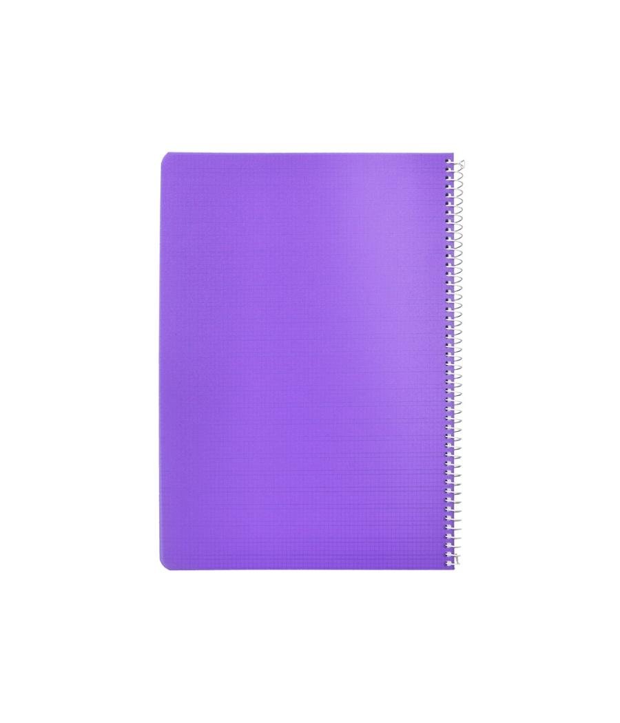 Cuaderno espiral liderpapel din a4 pautaguia tapa plástico80h 90gr cuadro pautado 3mm con margen color lila