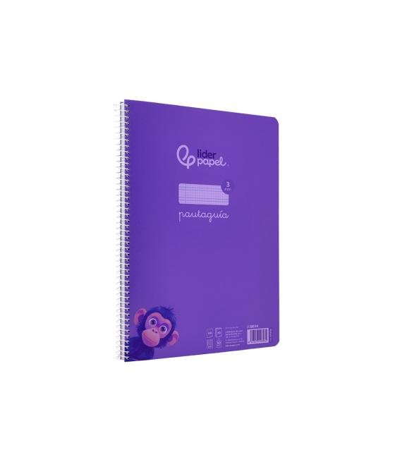 Cuaderno espiral liderpapel din a4 pautaguia tapa plástico80h 90gr cuadro pautado 3mm con margen color lila