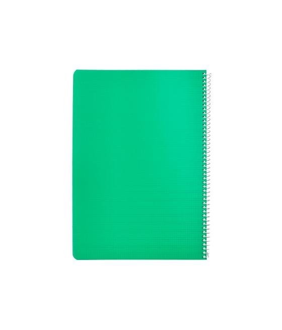 Cuaderno espiral liderpapel din a4 pautaguia tapa plástico80h 90gr cuadro pautado 3mm con margen color verde